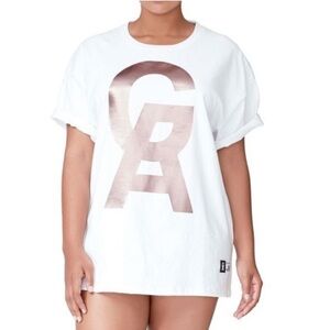 New GOOD AMERICAN Rose Gold White Goodies Icon Tee Sexy Oversized Fit